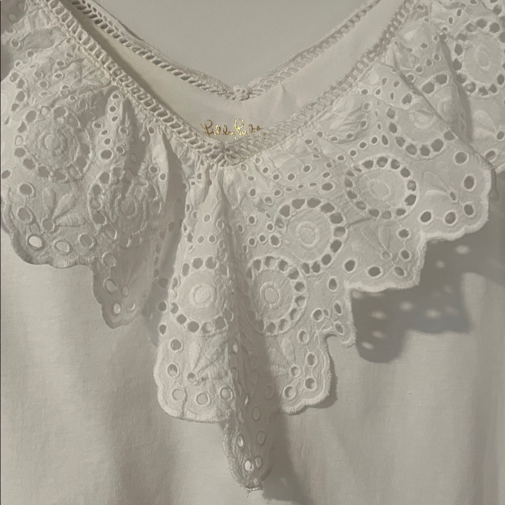 Lilly Pulitzer White Eyelet Ruffle Blouse Size L - Picture 4 of 6